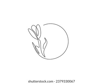 Continuous one line drawing of tulip flower. Circle tulip flower outline vector illustration.