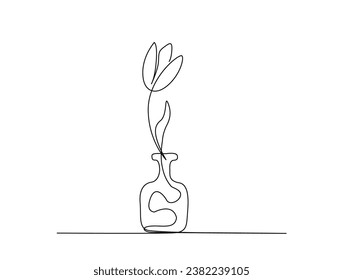 Continuous one line drawing of tulip flower in vase. single line tulip flower vector illustration.