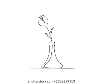 Continuous one line drawing of tulip flower in vase. single line tulip flower vector illustration.