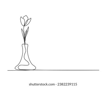 Continuous one line drawing of tulip flower in vase. single line tulip flower vector illustration.