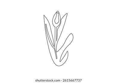 Continuous one line drawing of Tulip. Single line drawing illustration of Flower tulip. Minimalist tulip flower concept vector art. Doodle line illustration