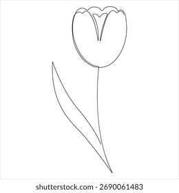 Dibujo continuo de una línea de Ilustración vectorial de diseño de contorno de flor de tulipán