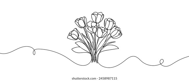 Tulipanes de dibujo continuo de una línea. Concepto de primavera. Ilustración vectorial de diseño de dibujo de una sola línea