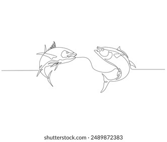 Kontinuierliche Einzeilenzeichnung von Thunfisch. Eine Linie, die Thunfische illustriert. Meerestierkonzept durchgehende Linienkunst. Editierbarer Umriss.