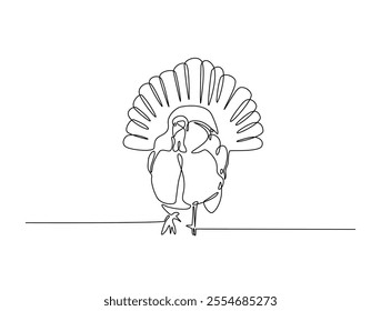 Continuous one line drawing of turkey for livestock and farming concept. Abstract turkey in single line art illustration. Editable vector. 