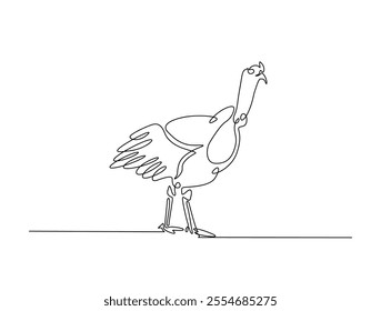 Continuous one line drawing of turkey for livestock and farming concept. Abstract turkey in single line art illustration. Editable vector. 