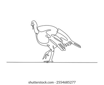 Continuous one line drawing of turkey for livestock and farming concept. Abstract turkey in single line art illustration. Editable vector. 