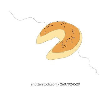 Continuous one line drawing of 
 Turkish Ay coregi. Moon cheese croissant on white background. 
 Linear half moon bun.
  Hand made vector not Al