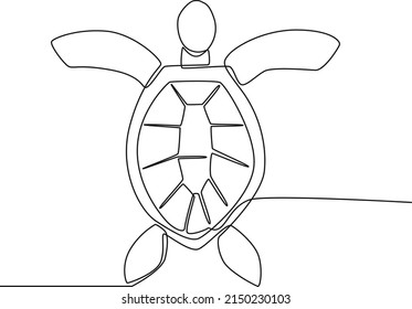 Continuous one line drawing turtle top view on white. international ocean day. Single line draw design vector graphic illustration.