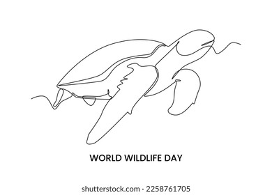 Continuous one line drawing a turtle. World wild life concept. Single line draw design vector graphic illustration.