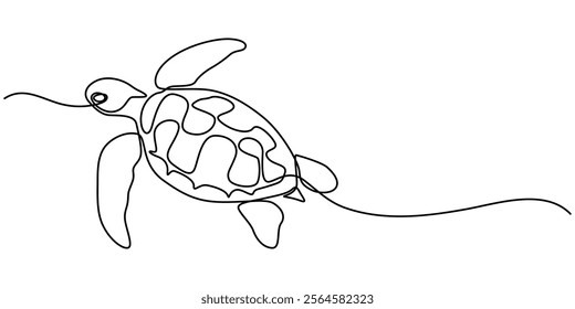 Continuous one line drawing of turtle. Simple illustration of tortoise line art vector illustration, Continuous one line hand drawn of a Leatherback turtle swimming in the Turquoise color sea water. 