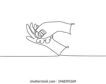 Continuous one line drawing twelve steps hand washing by rubbing the palms of the hands with soap until they are clean from germs. Hand hygiene. Single line draw design vector graphic illustration.