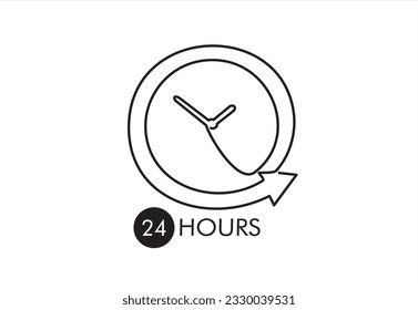 Continuous one line drawing of Twenty four hour with arrow loop , 24 hours cyclic sign, Opened order execution or delivery, All day business and service, Vector design illustration