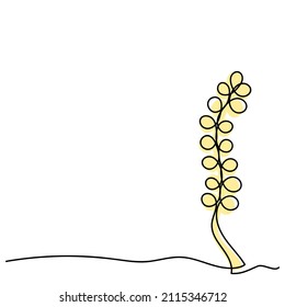 Dibujo continuo de una línea. Twig con hojas redondas o árbol. Ilustración vectorial dibujada a mano sobre fondo blanco.