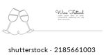 Continuous one line drawing of two glasses of red wine. Minimalist holiday concept of celebrate toast and cheering drink in simple linear style. Editable stroke. Doodle Vector illustration