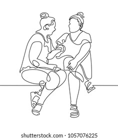 continuous one line drawing of two women are sitting and talking in modern minimalistic style, vector illustration