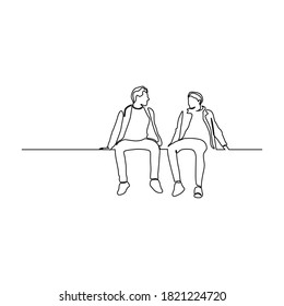 Continuous one line drawing of two men sitting and talking