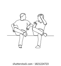 Continuous one line drawing of two men sitting and talking