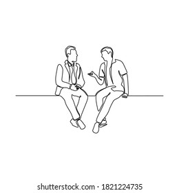 Continuous one line drawing of two men sitting and talking