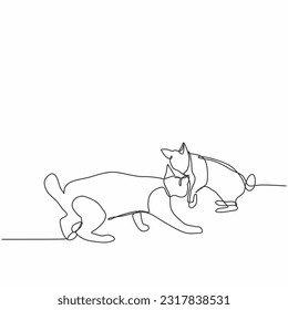 Continuous one line drawing two happy cats  Simple ink drawing cats cute vector illustration  Doodle animals icons minimalistic line art 