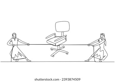 Continuous one line drawing two Arabian businessmen fighting over an office chair. The struggle for the most comfortable position in the office. Work hard. Single line draw design vector illustration