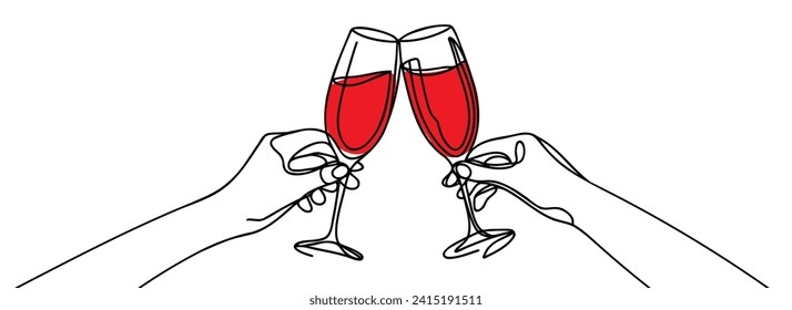 Continuous one line drawing of two glasses of red wine