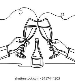 Continuous one line drawing of two glasses of red wine