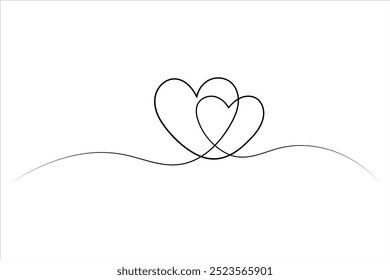 Continuous one line drawing of two heart outline vector illustration