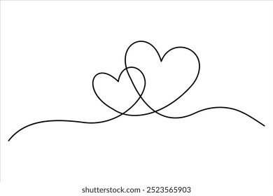 Continuous one line drawing of two heart outline vector illustration