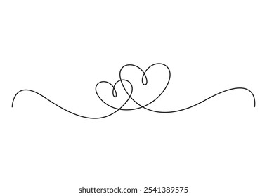 Dibujo continuo de una línea de dos corazones. Anuncio para el día de San Valentín. Corazones Abstractas. Ilustración vectorial