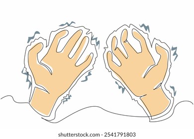 Continuous one line drawing two hands with bent fingers and experiencing severe tremors. Body coordination disorder. Nervous system disease. Parkinson. Single line draw design vector illustration