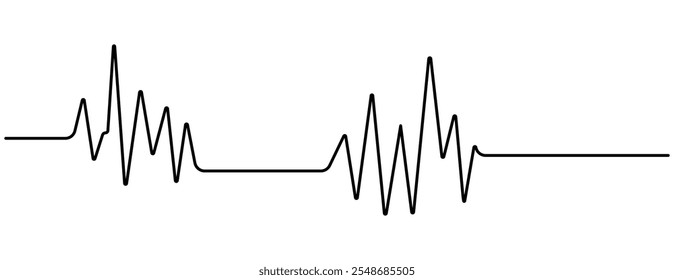 Dibujo continuo de una línea. Dos oídos con latidos del corazón. Ilustración del minimalismo del Vector, sola mano dibujada. Línea de latidos. Icono de línea de latidos en el fondo blanco. Monitor de frecuencia de pulso. Vector Pro