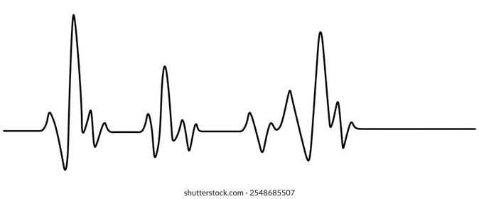 Dibujo continuo de una línea. Dos oídos con latidos del corazón. Ilustración del minimalismo del Vector, sola mano dibujada. Línea de latidos. Icono de línea de latidos en el fondo blanco. Monitor de frecuencia de pulso. Vector Pro