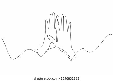 Continuous one line drawing two hands doing a high five. Symbol of intimacy. Supporting each other to achieve common goals. Friend. National High Five Day. Single line draw design vector illustration