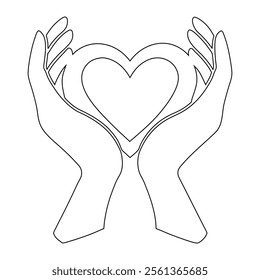 Continuous One Line Drawing of Two Hands Holding a Heart - Minimalist Vector Illustration