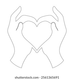 Continuous One Line Drawing of Two Hands Holding a Heart - Minimalist Vector Illustration