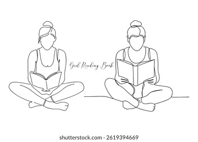 Continuous One Line Drawing Of Two women Reading Book Minimal Icon Concept In Editable Stroke Style