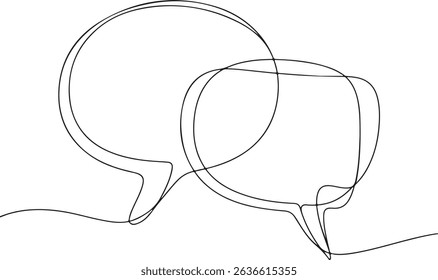 Continuous one line drawing of two speech bubbles with modern minimalist style on white background in black ink

