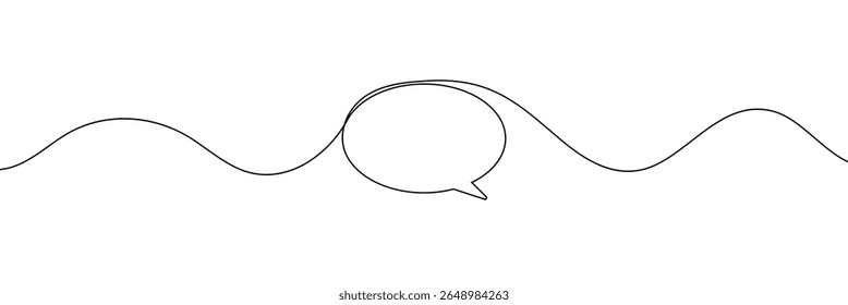 Continuous one line drawing of two speech bubbles with modern minimalist style on white background in black ink . EPS 10 .