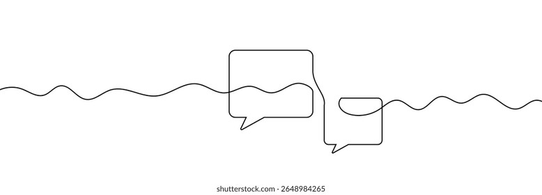 Desenho contínuo de uma linha de duas bolhas de fala com estilo minimalista moderno em fundo branco em tinta preta . EPS 10