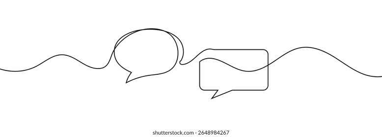 Desenho contínuo de uma linha de duas bolhas de fala com estilo minimalista moderno em fundo branco em tinta preta . EPS 10
