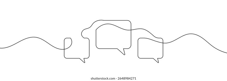Desenho contínuo de uma linha de duas bolhas de fala com estilo minimalista moderno em fundo branco em tinta preta . EPS 10