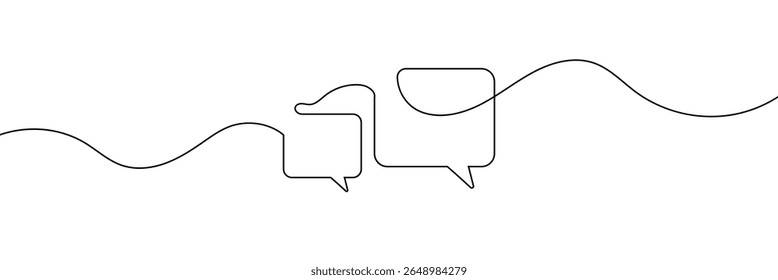 Desenho contínuo de uma linha de duas bolhas de fala com estilo minimalista moderno em fundo branco em tinta preta . EPS 10
