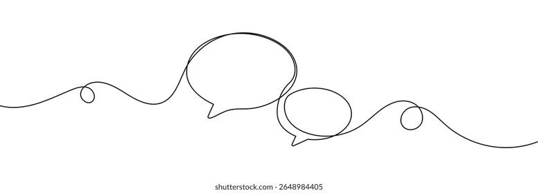 Desenho contínuo de uma linha de duas bolhas de fala com estilo minimalista moderno em fundo branco em tinta preta . 