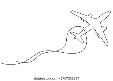Continuous one line drawing of two airplanes, representing journey and global travel concept