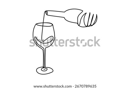 Continuous one line drawing two glass of red wine for cheers party celebration 