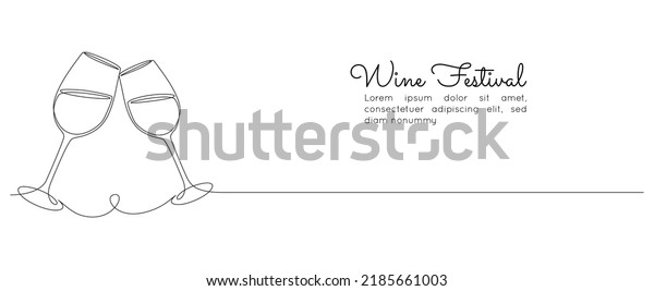 Continuous one line drawing of two glasses\
of red wine. Minimalist holiday concept of celebrate toast and\
cheering drink in simple linear style. Editable stroke. Doodle\
Vector illustration