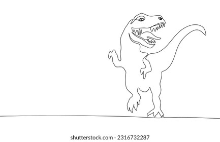 Continuous one line drawing tyrannosaur. Dinosaur t-rex vector hand drawn silhouette clipart. Sketch isolated on white background