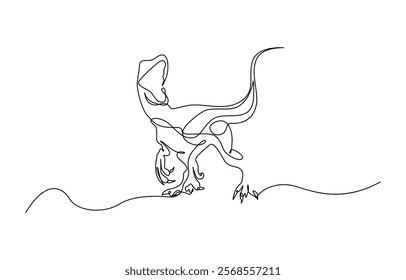 Continuous one line drawing tyrannosaur. Dinosaur t-rex vector, One continuous line drawing of tough triceratops for logo identity. Ornithischian dinosaurs prehistoric animal museum icon.