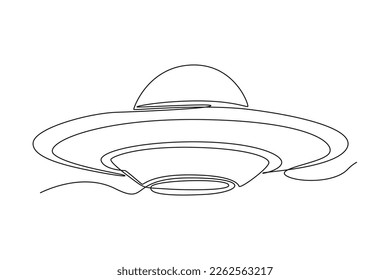 OVNI de una línea continua. Objeto volador no identificado. Concepto del espacio ultraterrestre. Ilustración gráfica vectorial de diseño de líneas simples.